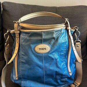 Tod's Tote Blue with Silver-Tone Hardware and Dual Shoulder Straps